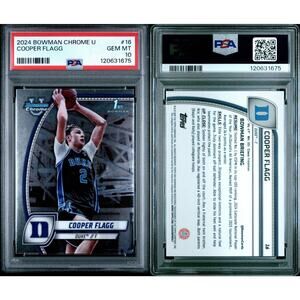 2024 BOWMAN CHROME UNIVERSITY #16 COOPER FLAGG PSA 10 GEM MINT DALLAS MAVERICKS